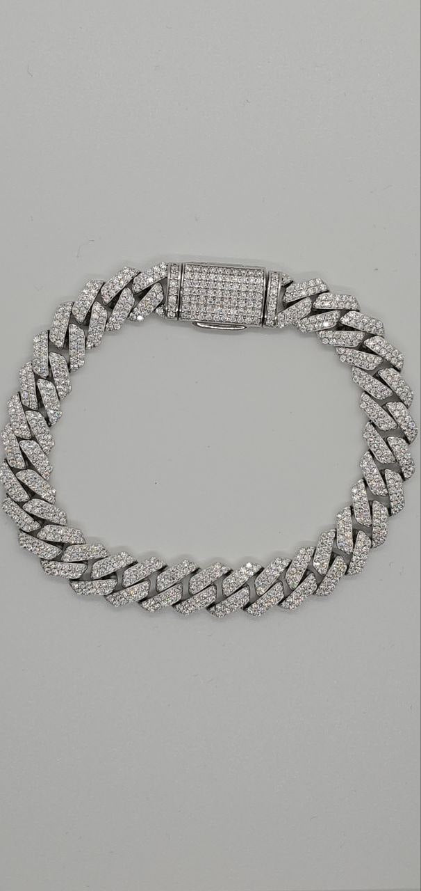 Moissanite Miami Cuban Link Prong Bracelets Iced 925 Sterling Silver