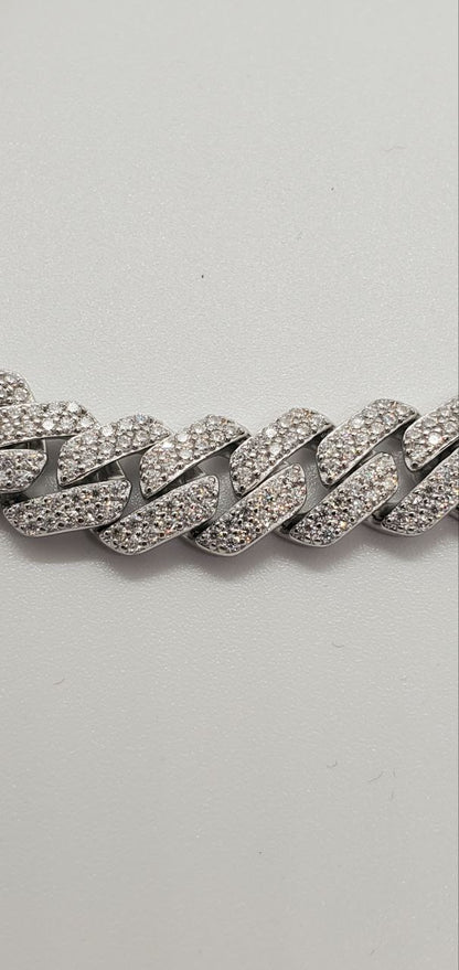 Moissanite Miami Cuban Link Prong Bracelets Iced 925 Sterling Silver