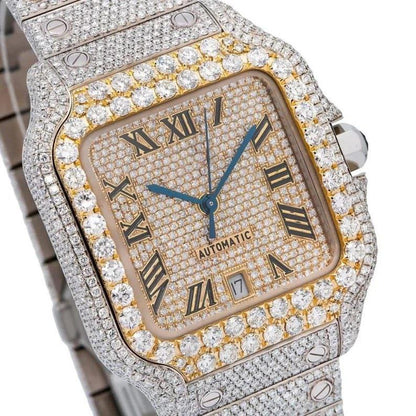 Ca 41MM Moissanite Watch Silver & Gold