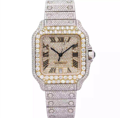 Ca 41MM Moissanite Watch Silver & Gold