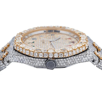 AP 41MM Moissanite Watch Rainbow Dial Silver & Gold