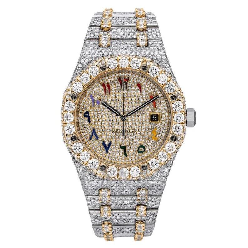 AP 41MM Moissanite Watch Rainbow Dial Silver & Gold