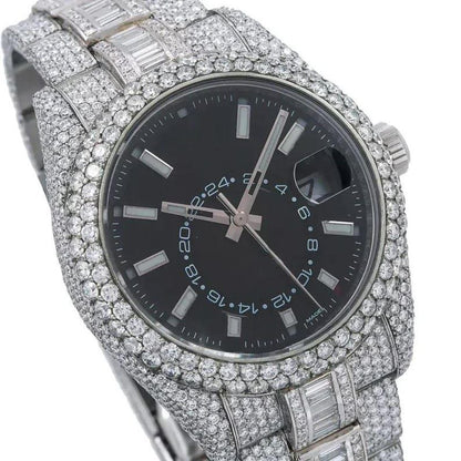 Ro 41MM Moissanite Watch Black Dial Silver