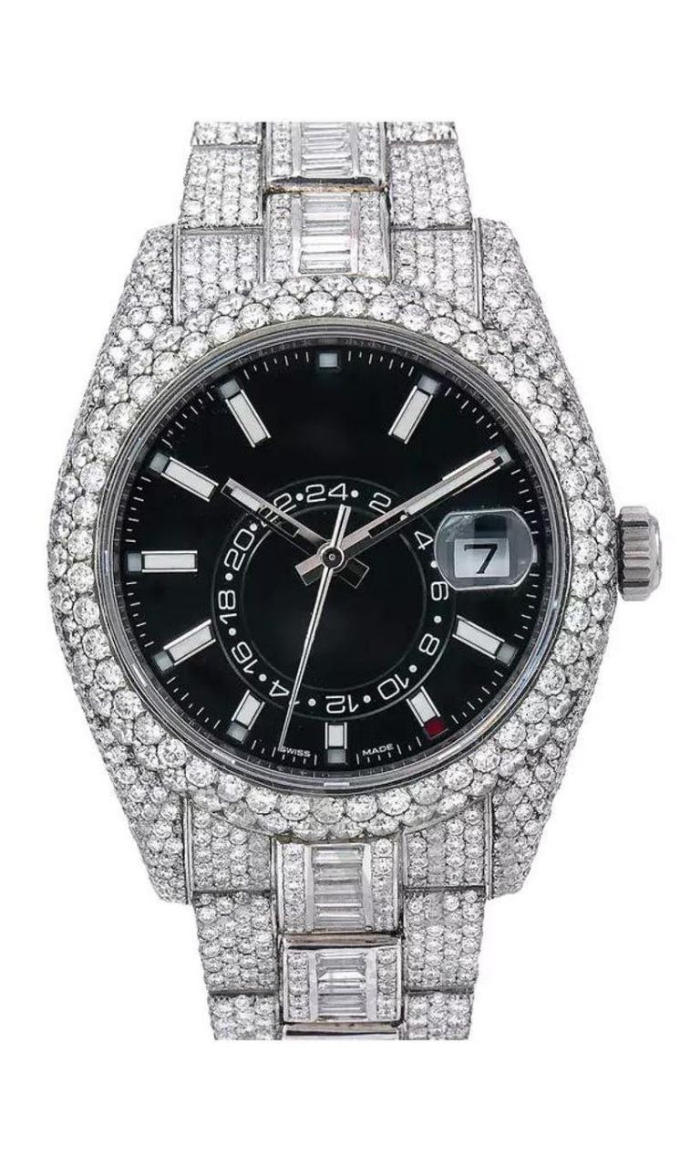 Ro 41MM Moissanite Watch Black Dial Silver