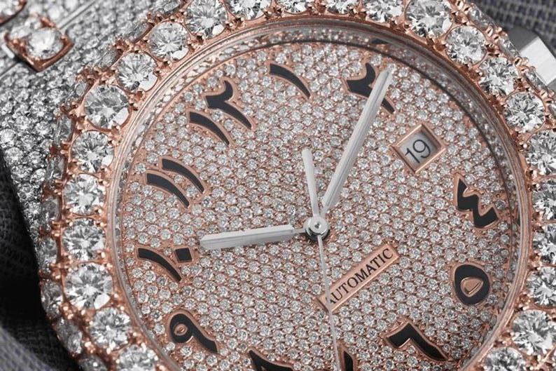 AP 41MM Moissanite Watch Arabic Dial Silver & Rose Gold