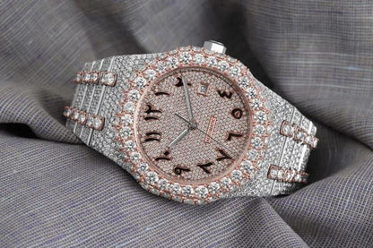 AP 41MM Moissanite Watch Arabic Dial Silver & Rose Gold