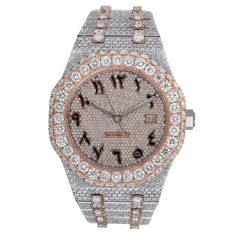 AP 41MM Moissanite Watch Arabic Dial Silver & Rose Gold