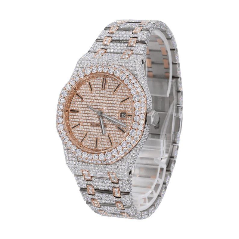 AP 41MM Moissanite Watch Silver & Rose Gold