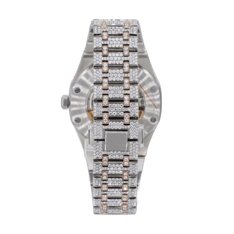 AP 41MM Moissanite Watch Silver & Rose Gold