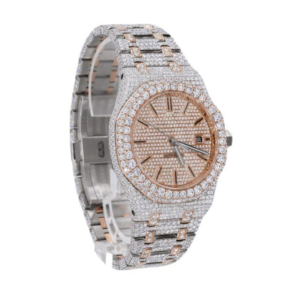 AP 41MM Moissanite Watch Silver & Rose Gold