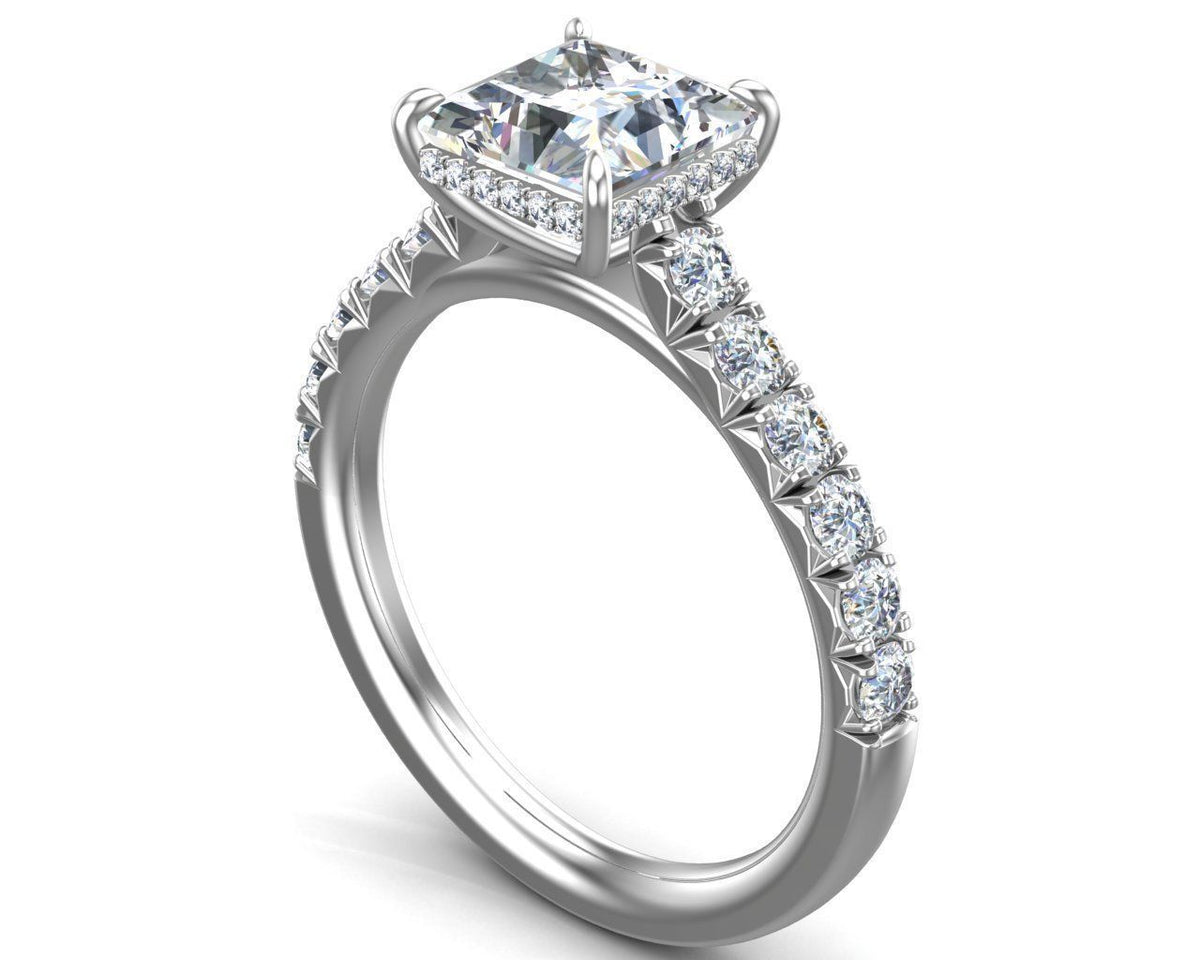 Princess Cut French Pave Engagement Ring 14k White Gold