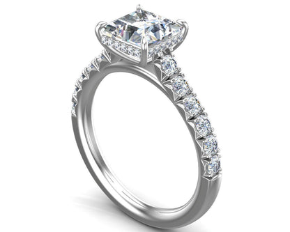 Princess Cut French Pave Engagement Ring 14k White Gold