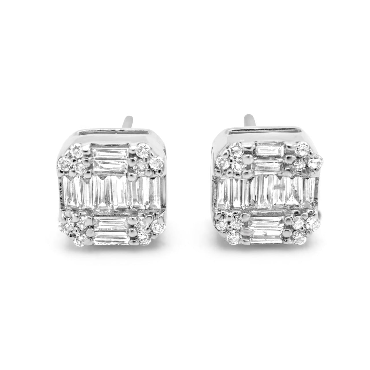 Square Lab Diamond Cluster Earrings 10k White Gold