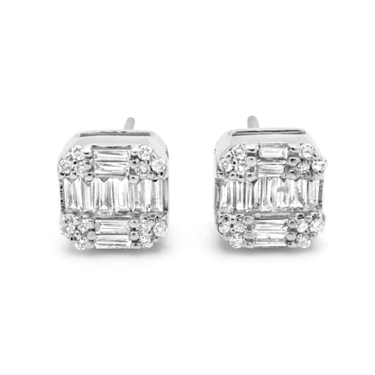 Square Lab Diamond Cluster Earrings 10k White Gold