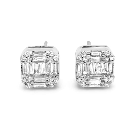 Square Lab Diamond Cluster Earrings 10k White Gold