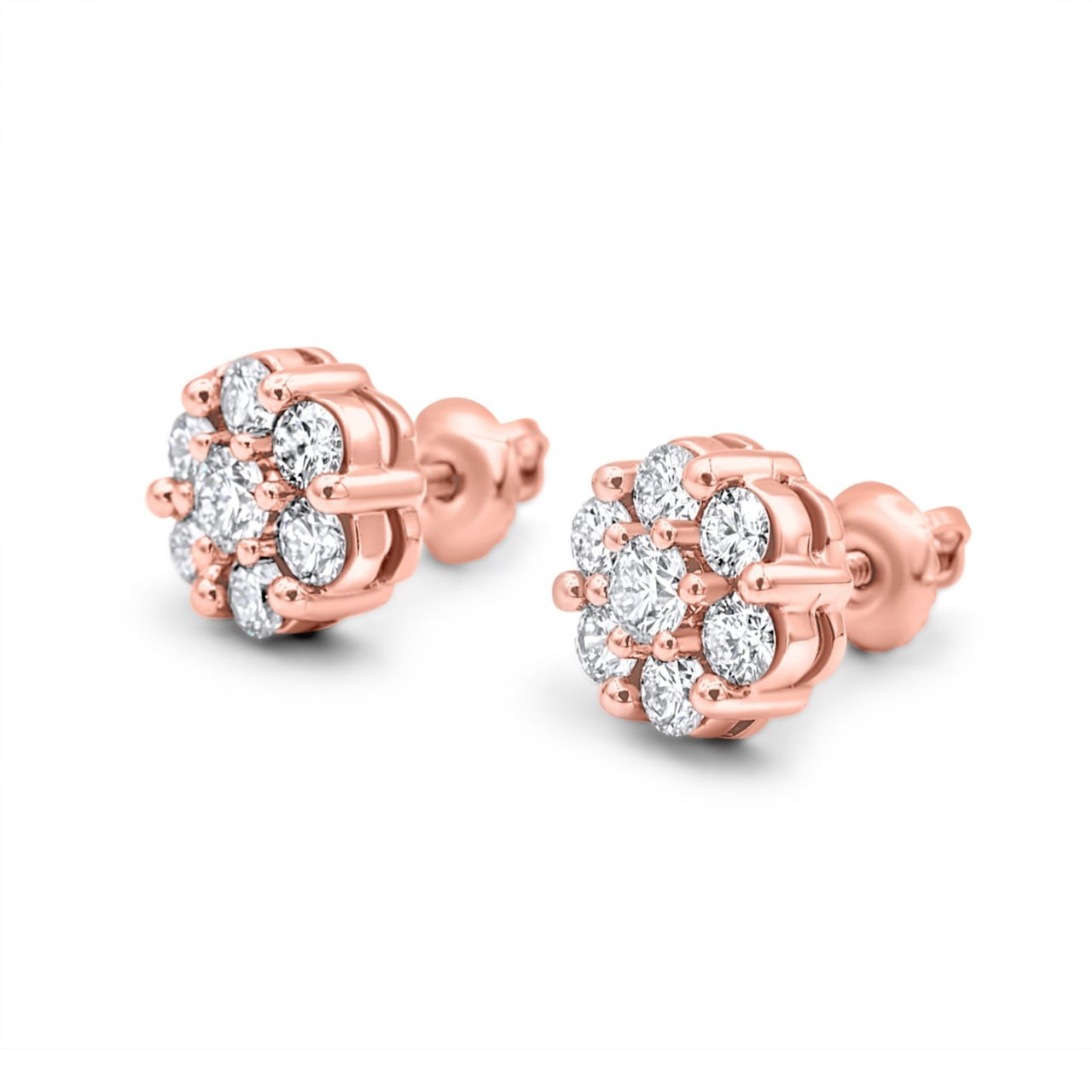 Round Cut Lab Diamond Cluster Earrings 10k Gold