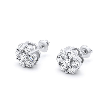 Round Cut Lab Diamond Cluster Earrings 10k Gold