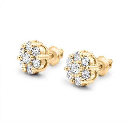 Round Cut Lab Diamond Cluster Earrings 10k Gold