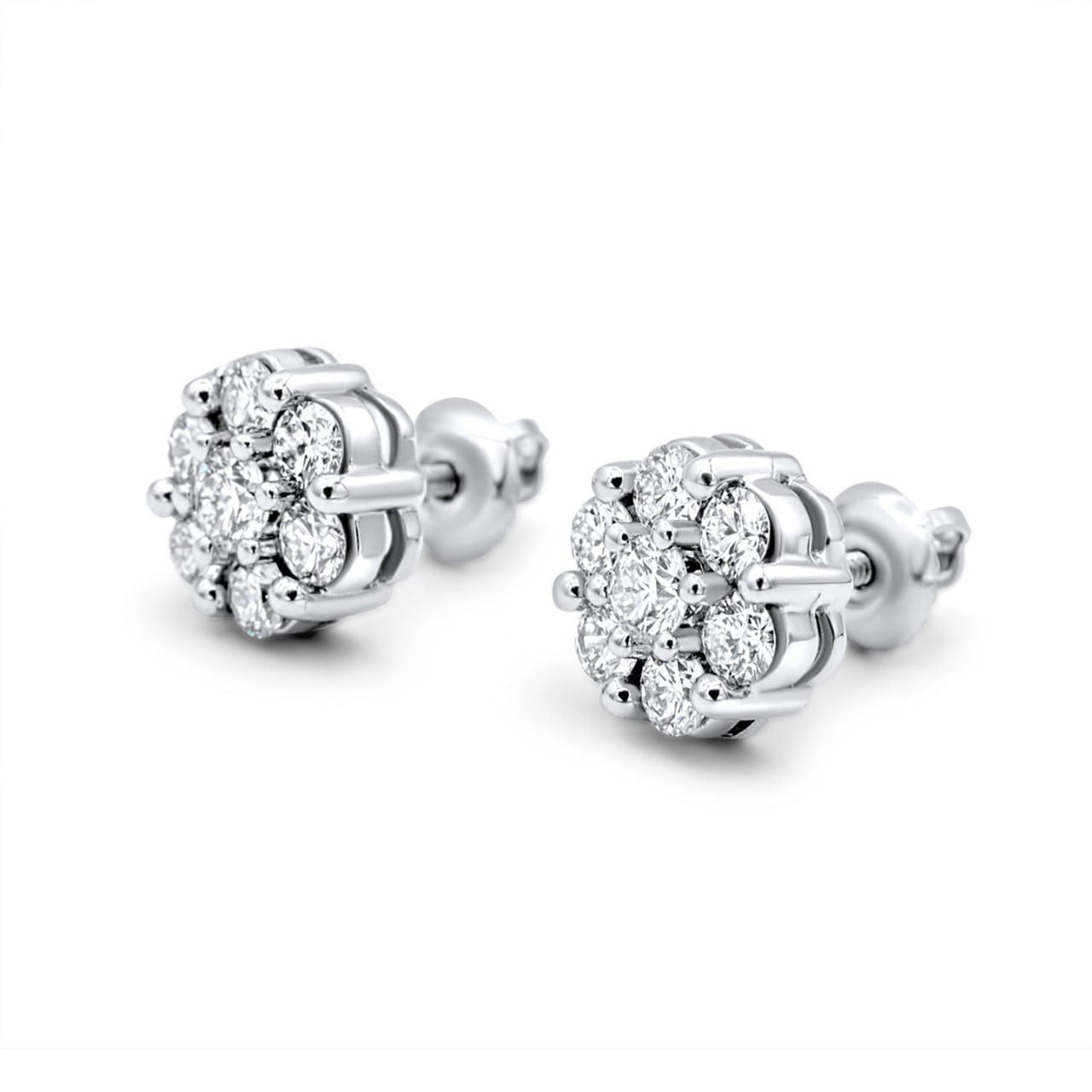 Round Cut Lab Diamond Cluster Earrings 10k Gold
