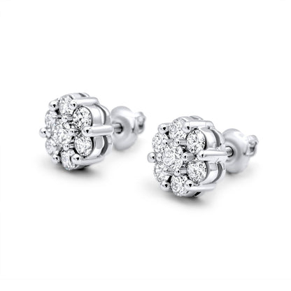 Round Cut Lab Diamond Cluster Earrings 10k Gold
