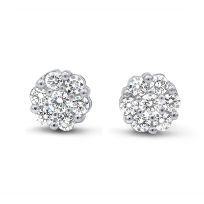 Round Cut Lab Diamond Cluster Earrings 10k Gold