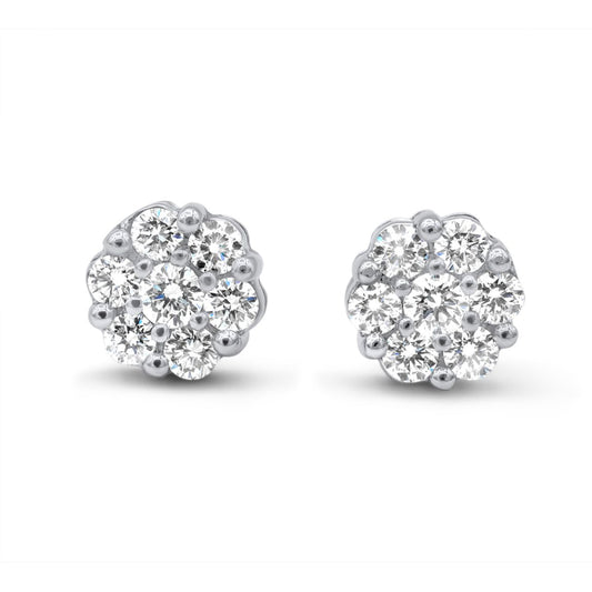 Round Cut Lab Diamond Cluster Earrings 10k Gold