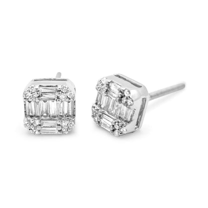 Square Lab Diamond Cluster Earrings 10k White Gold