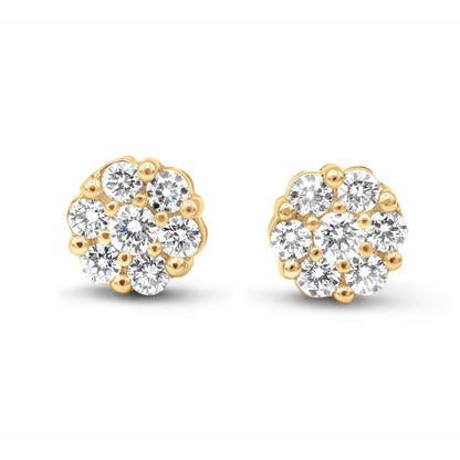 Round Cut Lab Diamond Cluster Earrings 10k Gold