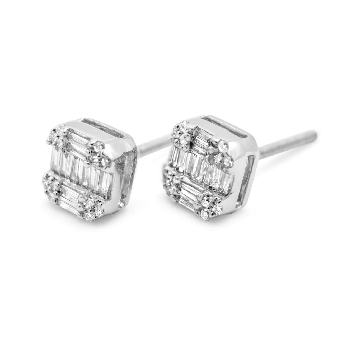 Square Lab Diamond Cluster Earrings 10k White Gold