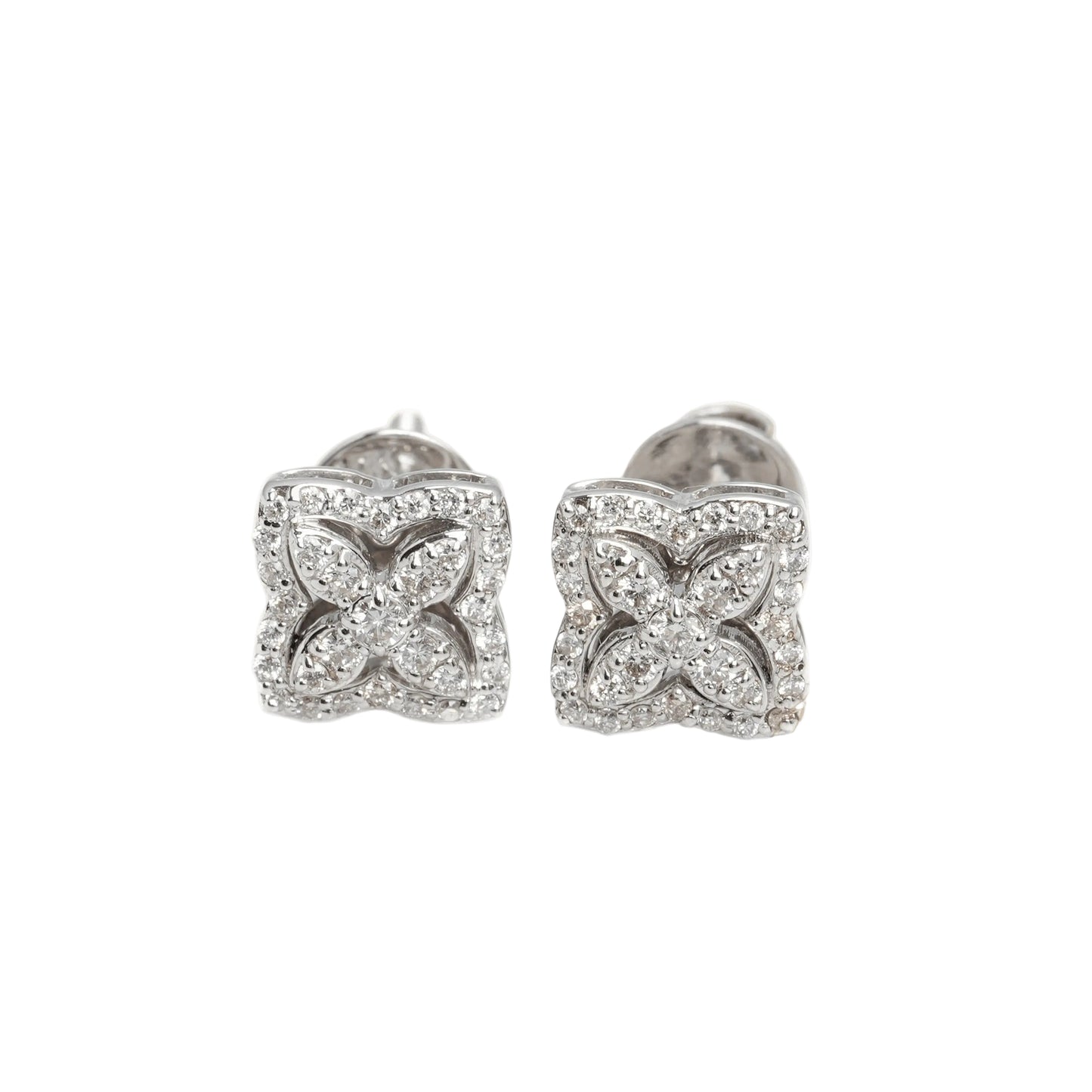 10k White Gold Lab Diamond Blossom Screw-Back Stud Earrings 0.34CT VVS