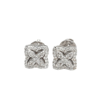 10k White Gold Lab Diamond Blossom Screw-Back Stud Earrings 0.34CT VVS