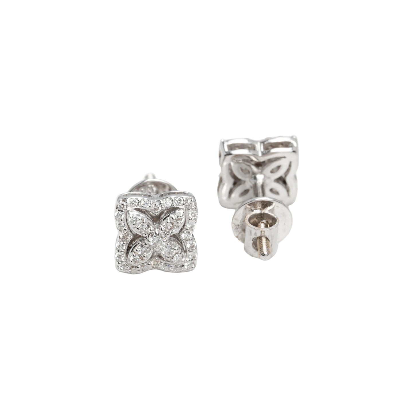 10k White Gold Lab Diamond Blossom Screw-Back Stud Earrings 0.34CT VVS