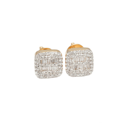10k Two-Tone Gold Lab Diamond Square Screw-Back Stud Earrings – Round & Baguette 0.30CT & 0.22CT VVS