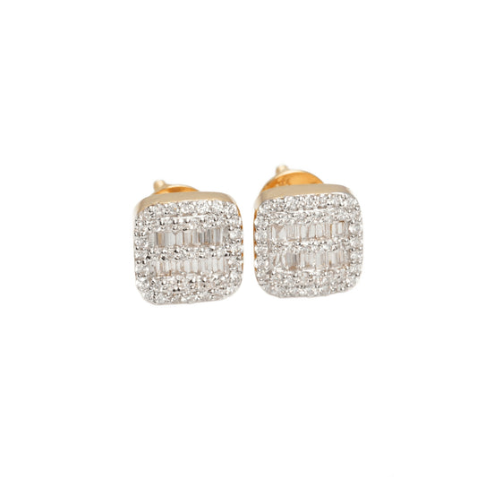 10k Two-Tone Gold Lab Diamond Square Screw-Back Stud Earrings – Round & Baguette 0.30CT & 0.22CT VVS