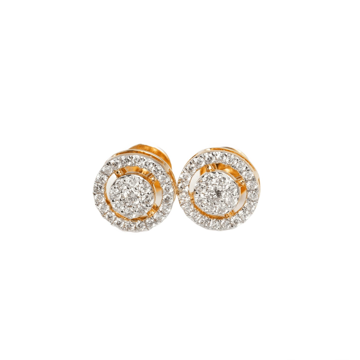 10k Two-Tone Gold Lab Diamond Halo Screw-Back Stud Earrings 0.39CT VVS