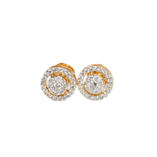 10k Two-Tone Gold Lab Diamond Halo Screw-Back Stud Earrings 0.39CT VVS