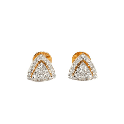 10k Two-Tone Gold Lab Diamond Halo Triangle Screw-Back Stud Earrings 0.35CT VVS