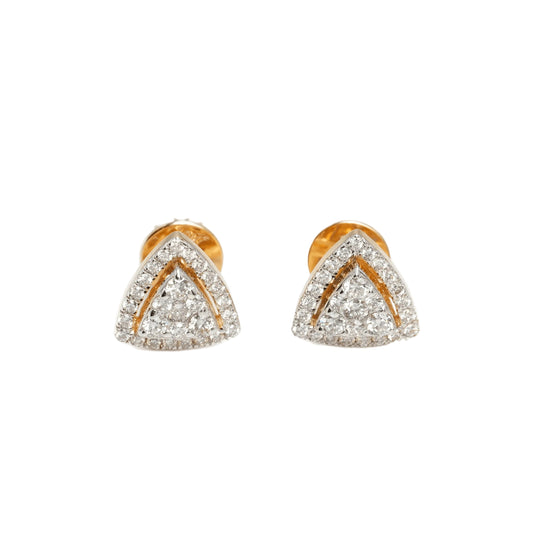 10k Two-Tone Gold Lab Diamond Halo Triangle Screw-Back Stud Earrings 0.35CT VVS