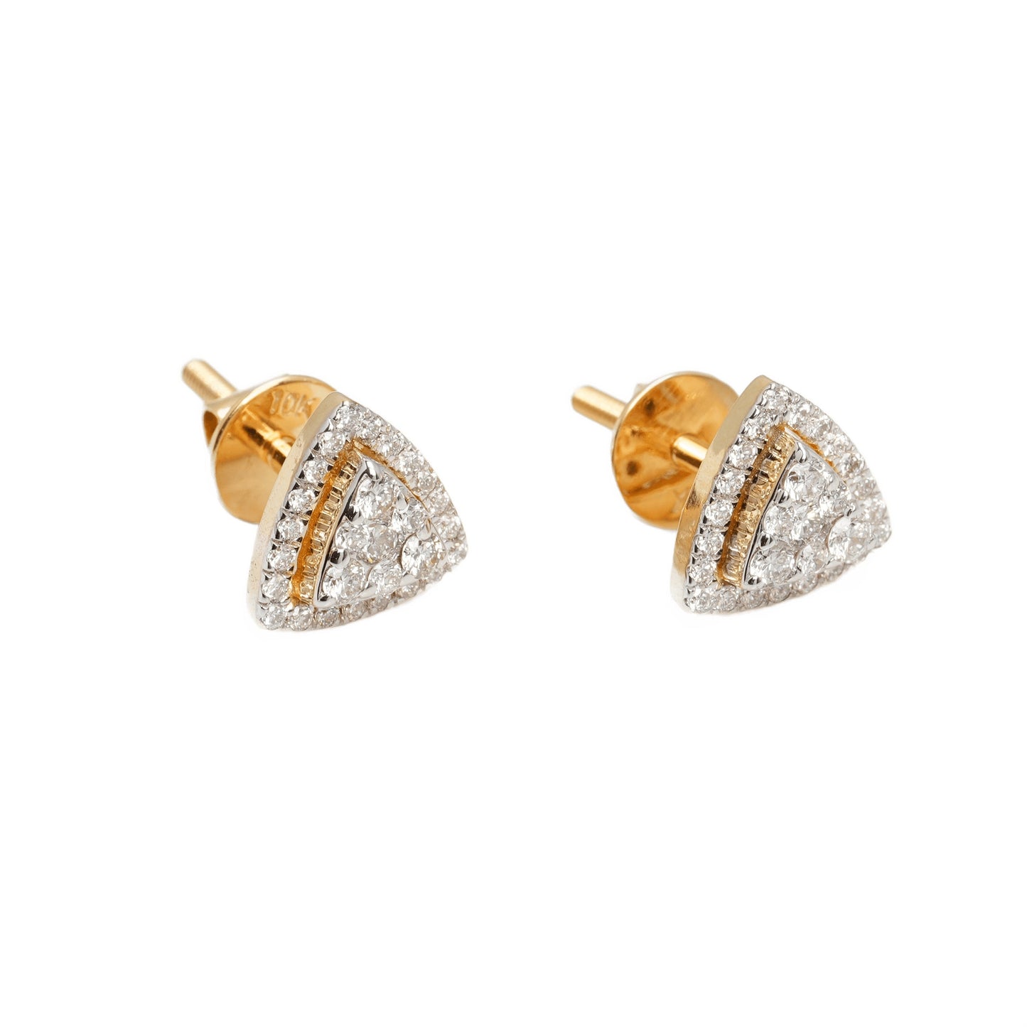 10k Two-Tone Gold Lab Diamond Halo Triangle Screw-Back Stud Earrings 0.35CT VVS