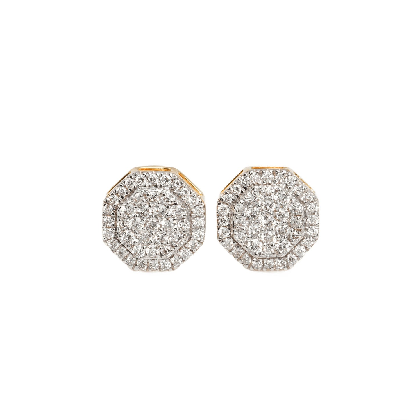 10k Two-Tone Gold Lab Diamond Octagon Screw-Back Stud Earrings 0.48CT VVS