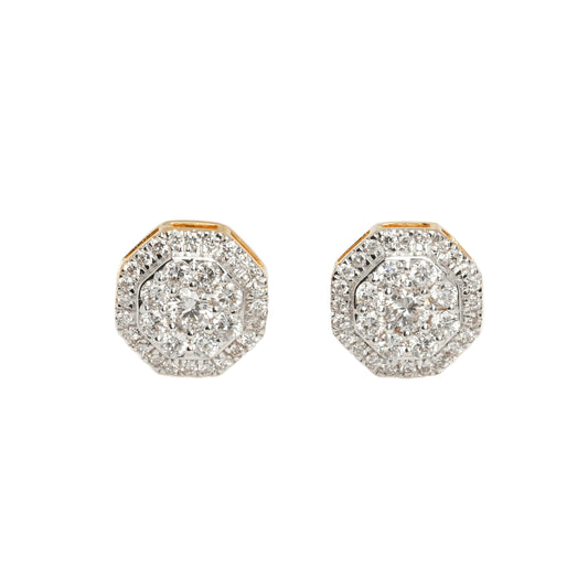 10k Two-Tone Gold Lab Diamond Octagon Screw-Back Stud Earrings 0.62CT VVS