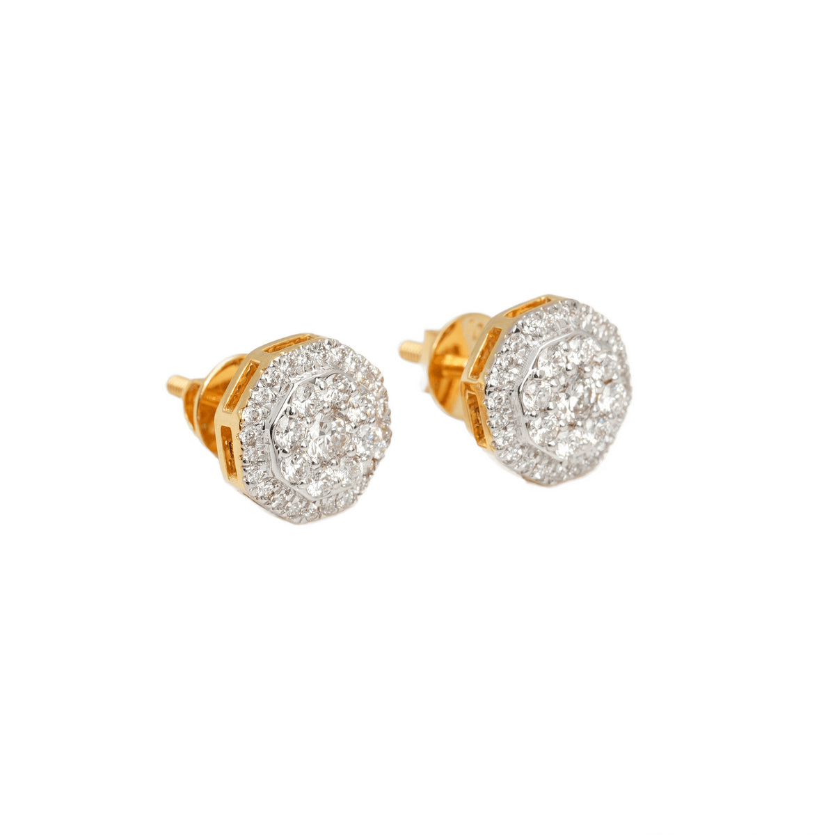 10k Two-Tone Gold Lab Diamond Octagon Screw-Back Stud Earrings 0.62CT VVS