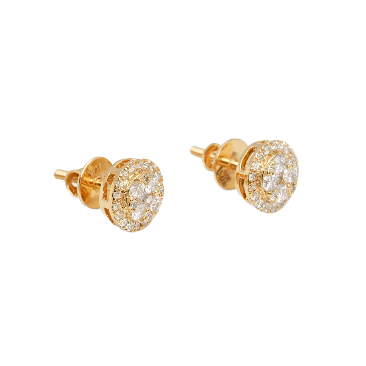 10k Yellow Gold Lab Diamond Halo Circle Screw-Back Stud Earrings 0.54CT VVS