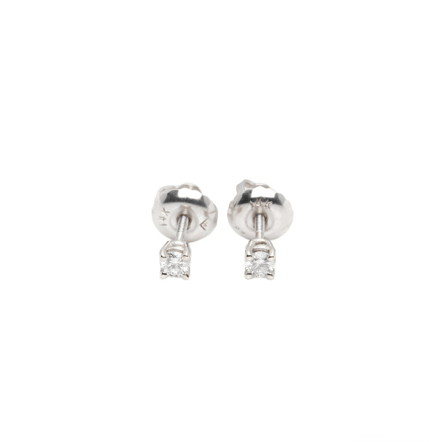 14k White Gold Lab Diamond Round Brilliant Screw-Back Stud Earrings 0.10TCW VVS