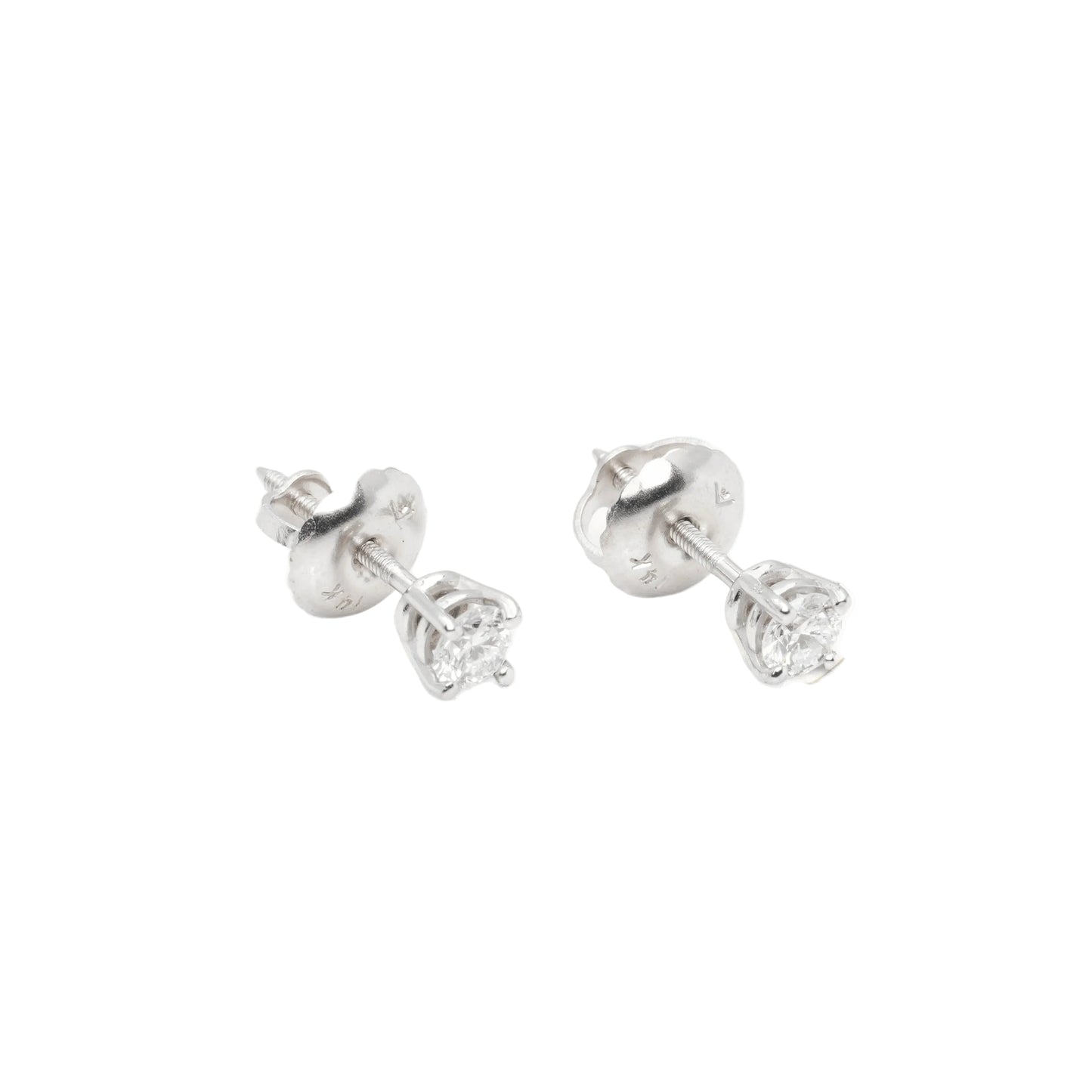 14k White Gold Lab Diamond Round Brilliant Screw-Back Stud Earrings 0.20TCW VVS