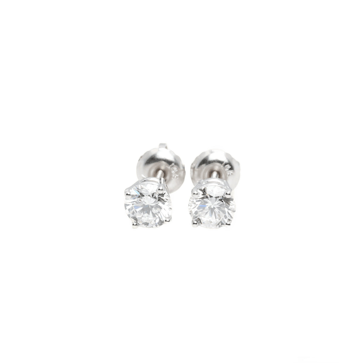 14k White Gold Lab Diamond Round Brilliant Screw-Back Stud Earrings 1.00TCW VVS