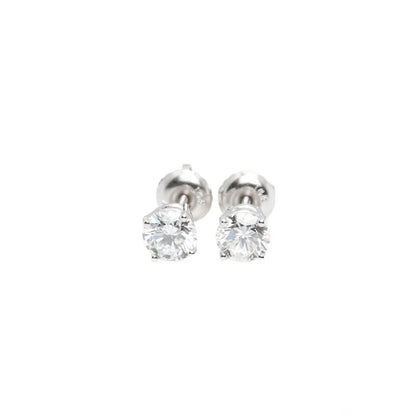 14k White Gold Lab Diamond Round Brilliant Screw-Back Stud Earrings 1.00TCW VVS
