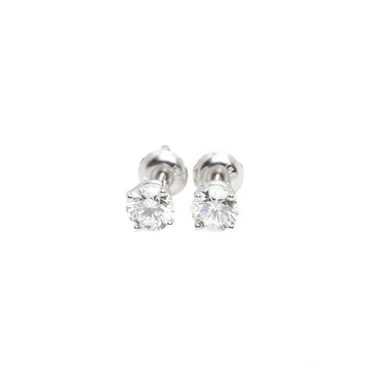 14k White Gold Lab Diamond Round Brilliant Screw-Back Stud Earrings 1.00TCW VVS