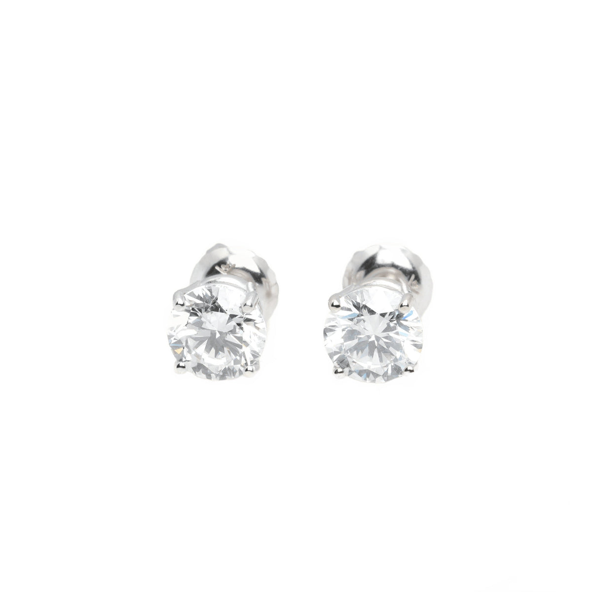 14k White Gold Lab Diamond Round Brilliant Screw-Back Stud Earrings 1.50TCW VVS