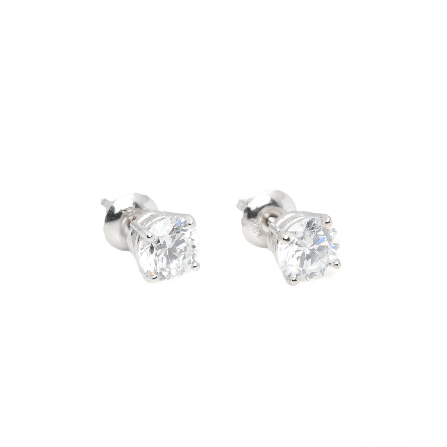 14k White Gold Lab Diamond Round Brilliant Screw-Back Stud Earrings 1.50TCW VVS